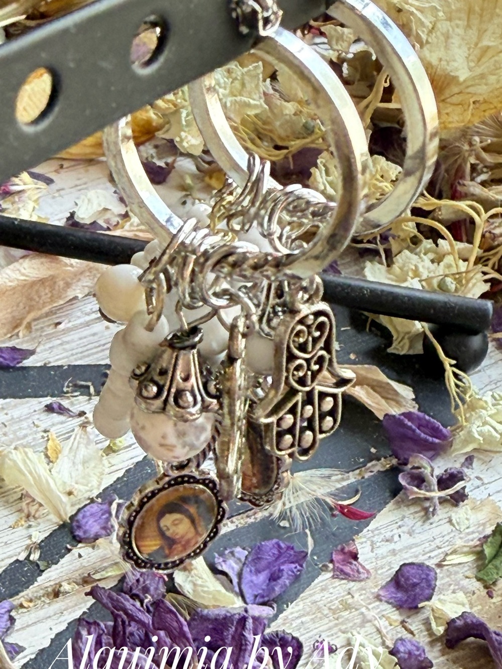 Alquimia Silver Hamsa and Cream Bead Dangle Earrings